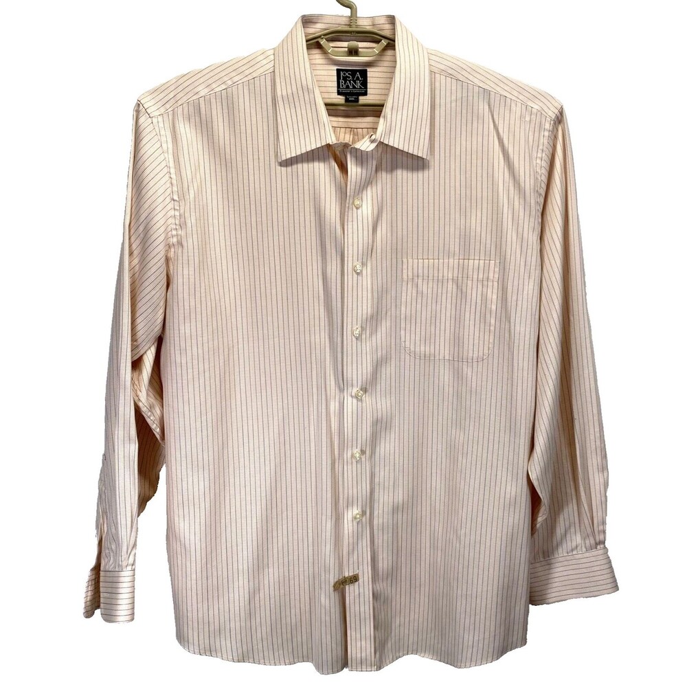 Jos A Bank Men's XXL Dress Shirt Peach Stripe Traveler's Collection Tailored Fit